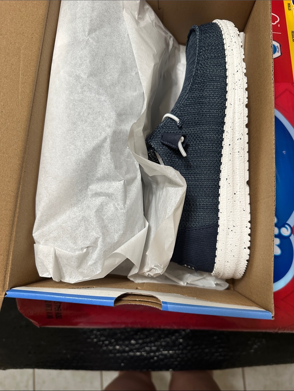 Hey Dude Navy Knit Slip-On with White Speckled Sole